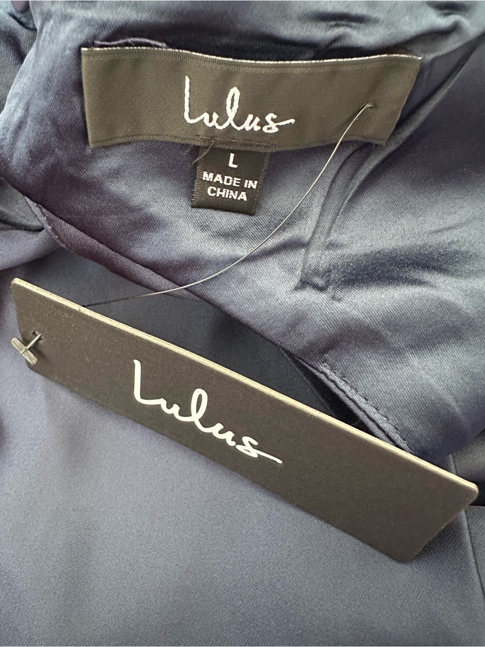 Lulus NWT Celebration Of Romance Navy Satin Back Tie Maxi Dress Gown L - Picture 11 of 15